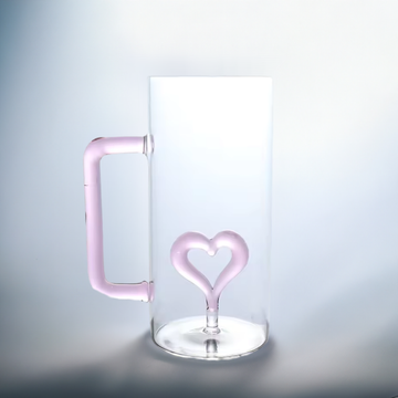 Heart 2 Heart Glass Mug – 3D Heart Design Borosilicate Coffee Cup (500 ml)
